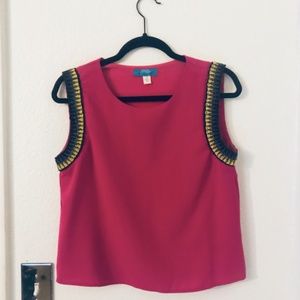 Sleeveless Magenta Blouse with Beading Detail